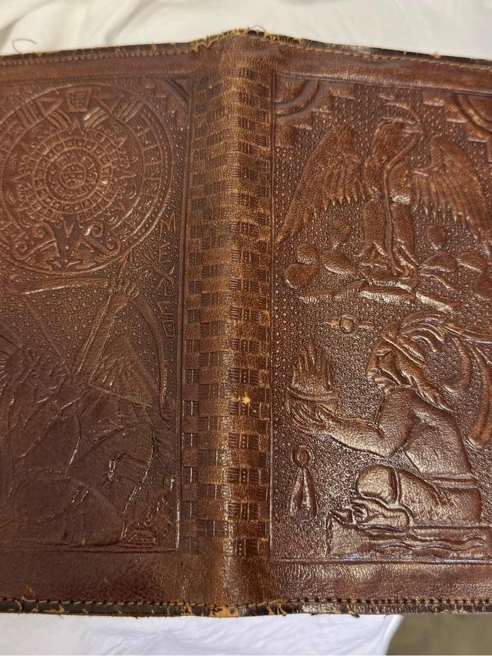 Hand-Tooled Brown Leather Journal Cover Mexican-Aztec